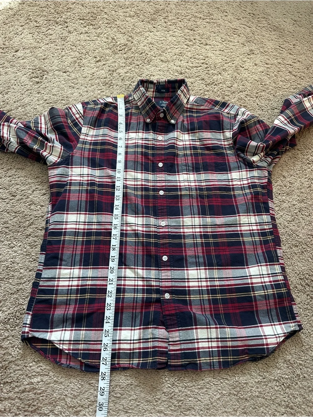 J. Crew Slim Flex Oxford Button Down Shirt Mens Large Plaid Long Sleeve